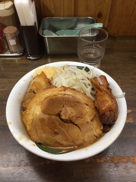 「雷そば(濃厚)+豚半増し ニンニク」@雷 北松戸本店の写真