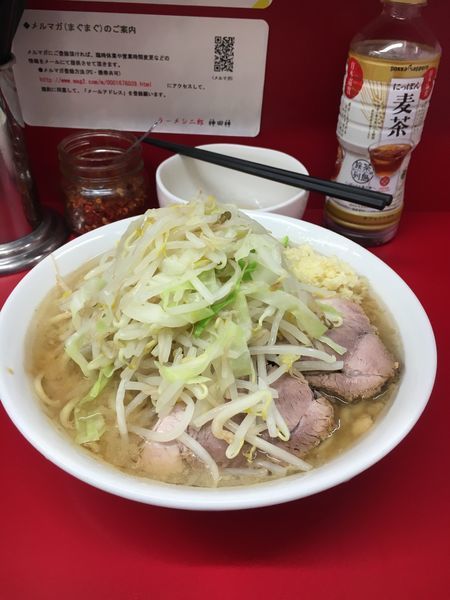 「小ラーメン 麺少なめ 玉子 ➕ ニンニク」@ラーメン二郎 神田神保町店の写真