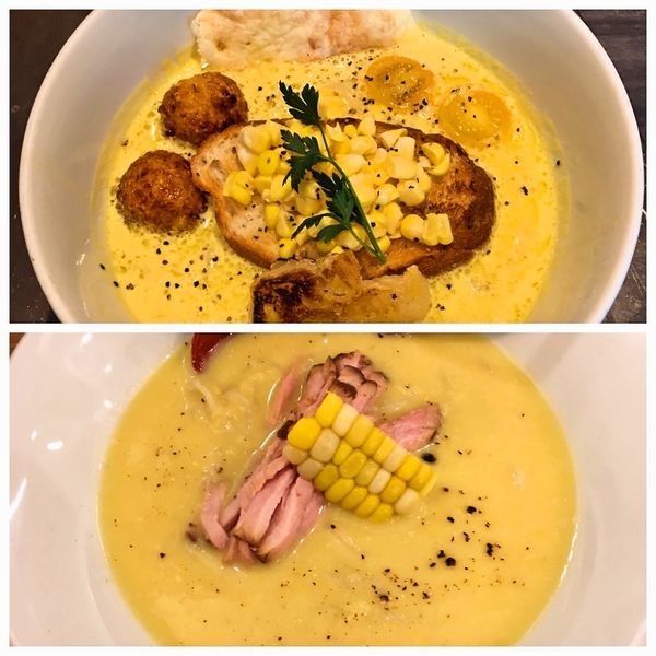 【限定】嶽きみの温かい麺（ソラノイロ）＋とうきびの冷やし麺（麺や七彩）