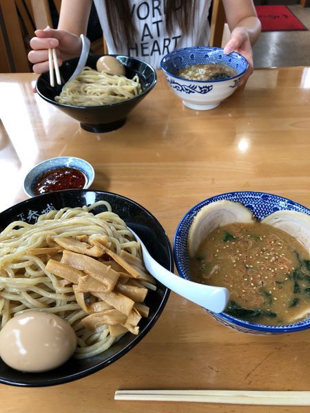 「限定海老つけそば 大  トッピングマーラージャン、参城盛」@つけめん 参城の写真