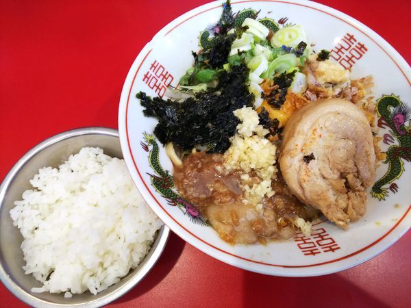 「ミニラーメン＋汁なし＋追い飯　700＋130＋30円」@ラーメン英二の写真