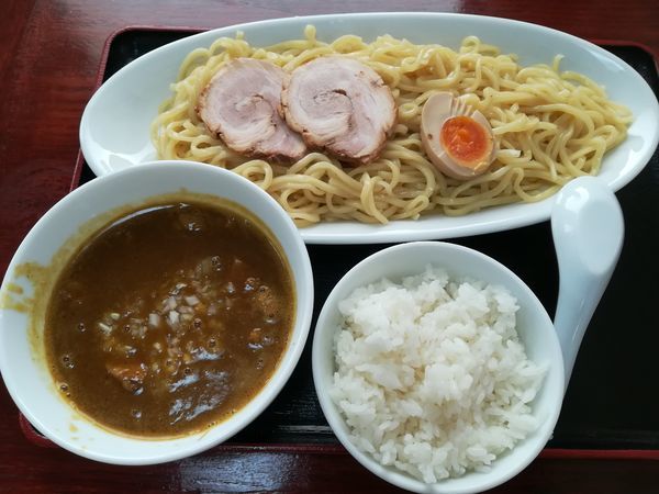 「カレーつけ麺(大、トッピングあり、ひやもり) ＋ライス」@めん翔の写真