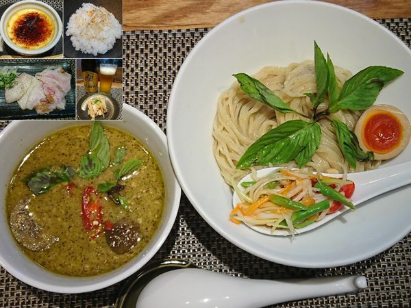 「【限定】あべどりとハーブのグリーンカレーつけ麺 ￥1200」@生粋 花のれんの写真