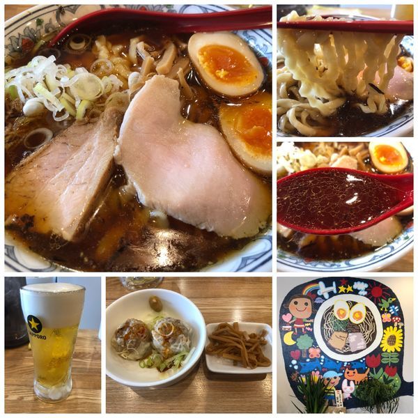 「味玉生姜ラーメン850円ジャンボ焼売300円生ビール」@くじら食堂 nonowa東小金井店の写真