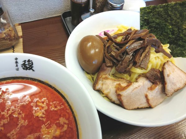 「山形辛味噌つけ麺 ￥880・味玉（ランチサービス）」@中華そば 馥の写真