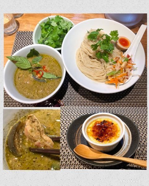「あべどりとハーブのグリンカレーつけ麺￥1200＋α」@生粋 花のれんの写真