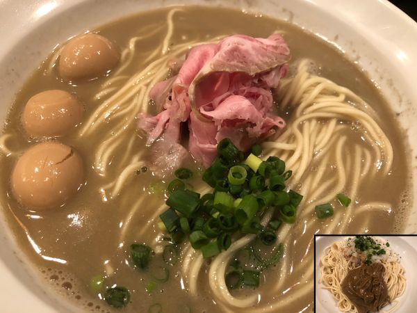 「Rock crab soba＋うずら＋牡蠣の和え玉」@灰汁中華 丿貫 福富町本店の写真