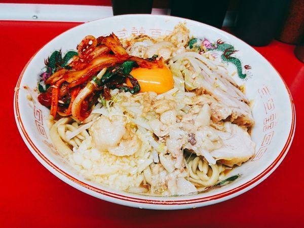 「汁なし ニラキムチ ニンニク脂」@ラーメン二郎 湘南藤沢店の写真