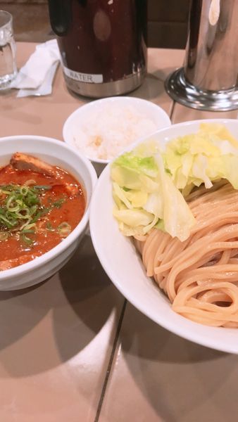 「海老味噌つけ麺肉入り(1080円)+小ライス(100円)」@つけ麺 五ノ神製作所の写真
