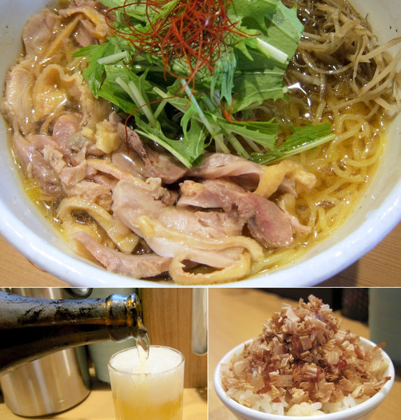 「鶏中華（冷）680円（タイムサービス）+飯+ビール 330円」@肉そば 鶏中華 最上川の写真