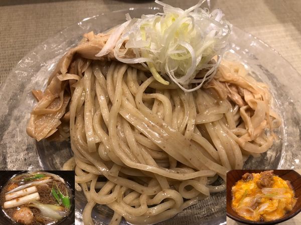 「鴨汁つけそば（丸太白葱）＋鴨to葱の小親子丼」@らーめん 鴨to葱の写真