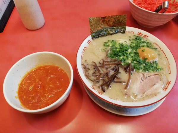 「ラーメン650円+味たま+豚トマト+替玉」@博多長浜らーめん もりやの写真