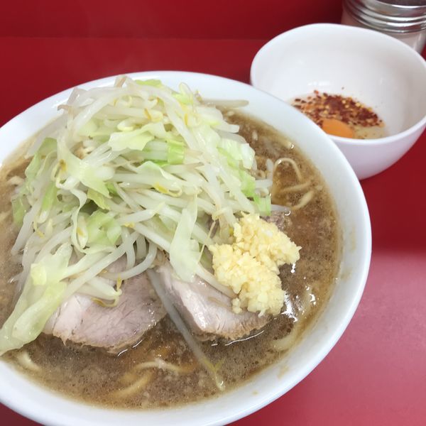 「半分 固め 脂少なめと生たまご」@ラーメン二郎 神田神保町店の写真
