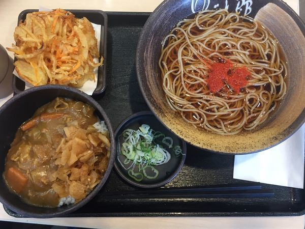 「朝定食カレー丼+温そば+かき揚げチケット　360円」@ゆで太郎 入間宮寺店の写真