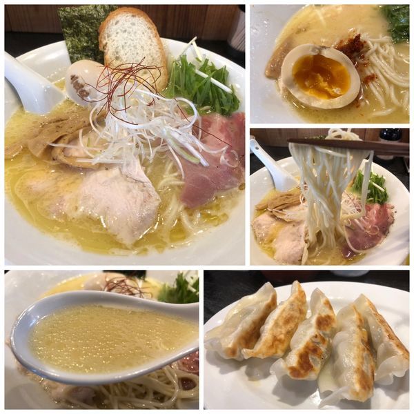 「濃厚鶏白湯(しお)850円 味玉100円 餃子350円」@上気元 いただきの写真