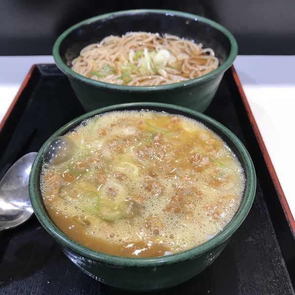 「朝食セット(納豆)(¥360)+カレールー(クーポン)」@ゆで太郎 西五反田本店の写真