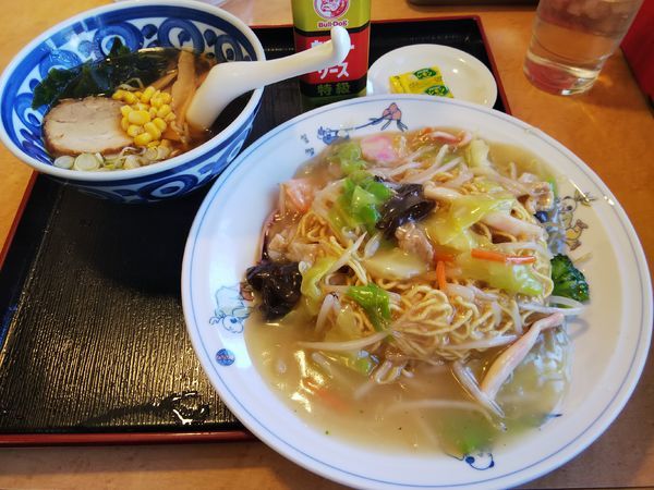 「ミニラーメン　＋皿うどん」@テンホウ 松本渚店の写真