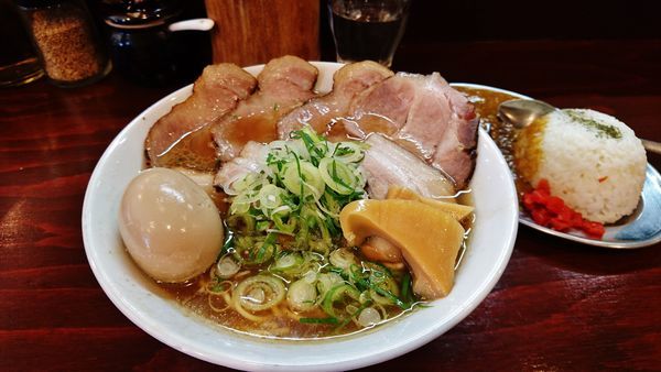 「肉の日限定/らーめん煙豚+味玉+替玉　+限定/猪カレーライス」@らーめん 五ノ神精肉店 煮干し編の写真
