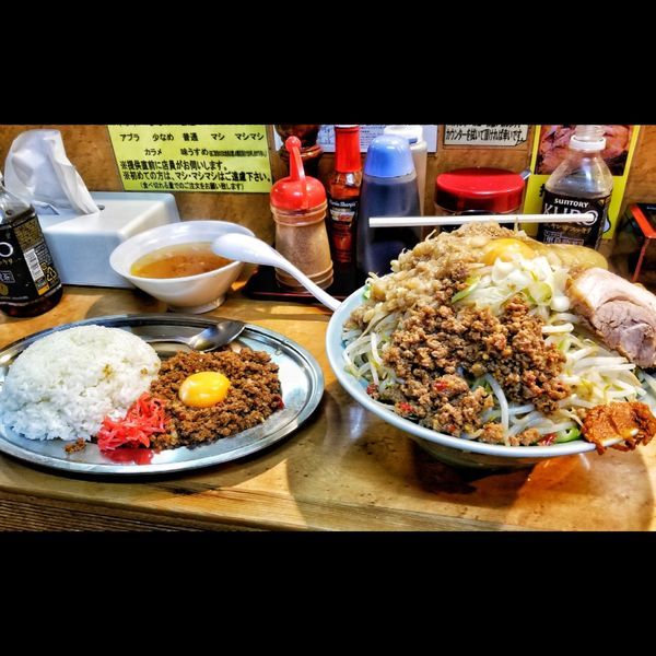 「汁なし、エキストラバージンマシライス」@立川マシマシ ロイヤルスープの写真