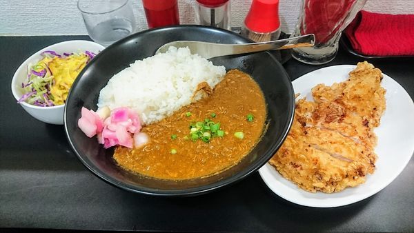 「カリー＆ライス(ミニサラダ付き)(大盛)+揚チキン」@ETHNIC STYLE CURRY SHINの写真