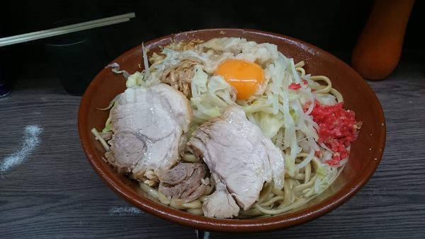 「麺増し大小・汁なし(アブラベニ)￥８７０」@ラーメン二郎 横浜関内店の写真