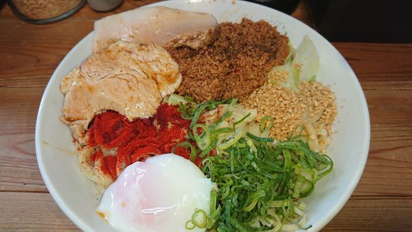 「特製汁なし担々麺大盛(1100円)ざく切りねぎ(100円)」@自家製麺 てんかの写真