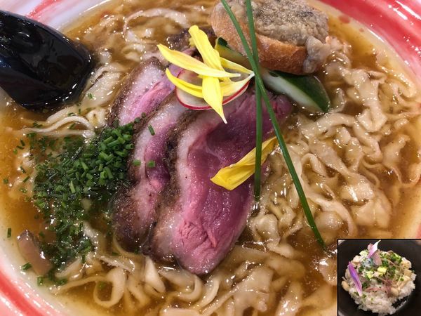 「[限定] フランス・ビュルゴー家のシャラン鴨らーめん＋雑炊」@海老丸らーめんの写真