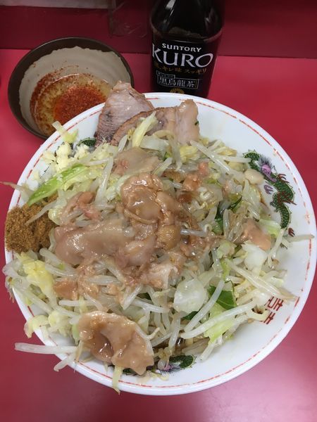 「大汁なし  全部  ニンニク多め  玉子」@ラーメン二郎 環七一之江店の写真