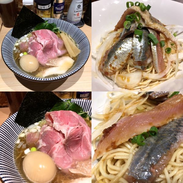 「純米大吟醸幻の瀧 → いわしそば → 特製白醤油煮干しそば」@寿製麺 よしかわ 西台駅前店の写真