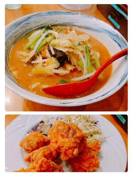 「日替り味噌拉麺 唐揚げ」@口福館の写真