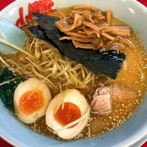 「特製味噌ネギラーメン　840円　メンマ　110円　味玉」@ラーメン山岡家 足利店の写真