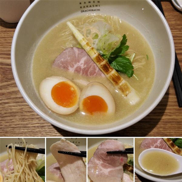 「鶏白湯塩(細麺)＋味玉＝900円」@案山子の写真