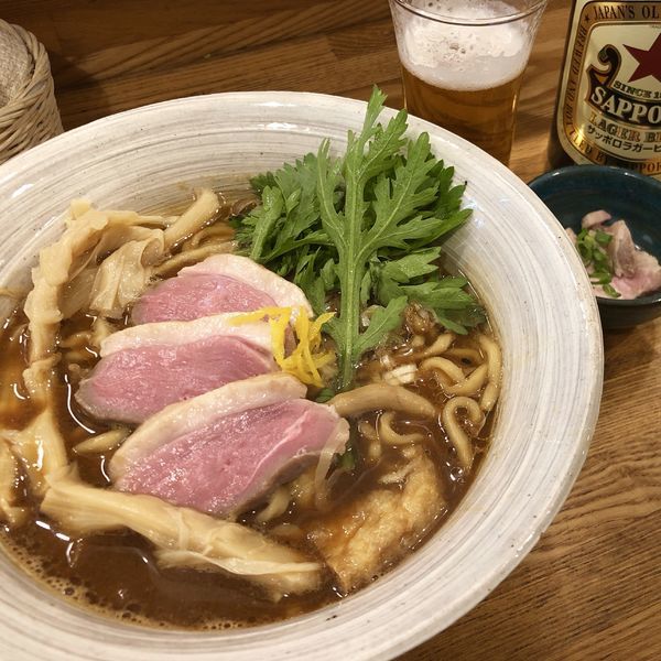 「赤味噌そば＋瓶ビール」@中華そば きなりの写真
