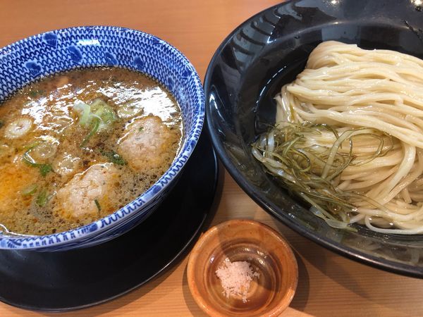 「豚と鮮魚出汁の昆布水つけ麺800円、肉団子100円」@麺堂 稲葉の写真