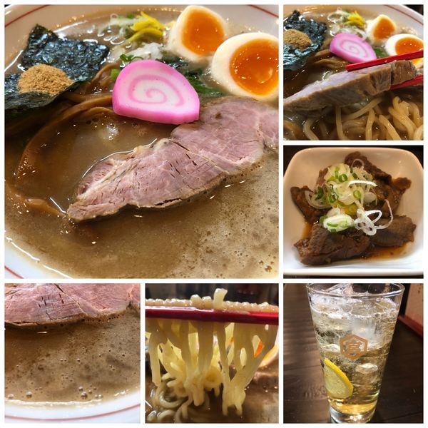 「【裏そば】魚介豚骨中華そば 850円 SNSサービス味玉」@まるふじ食堂の写真