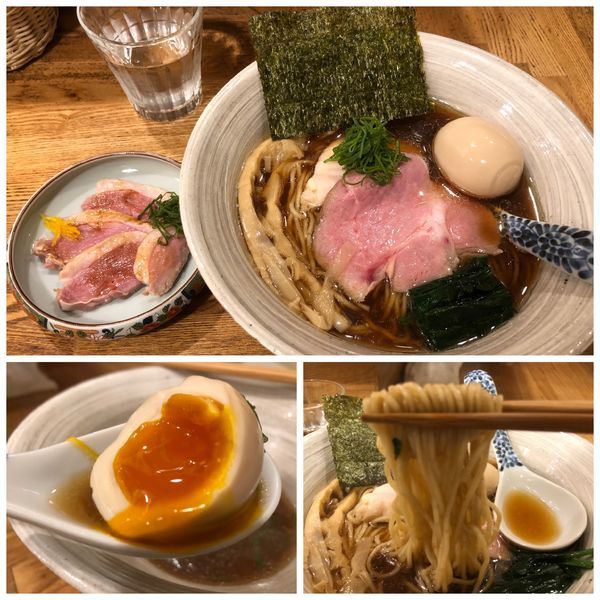 「味玉醤油そば880円＋追加鴨むね肉300円」@中華そば きなりの写真