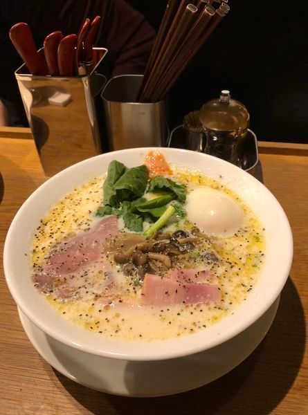「[限定] 豆乳カルボナーラ麺 ￥980」@中華そば 二階堂の写真