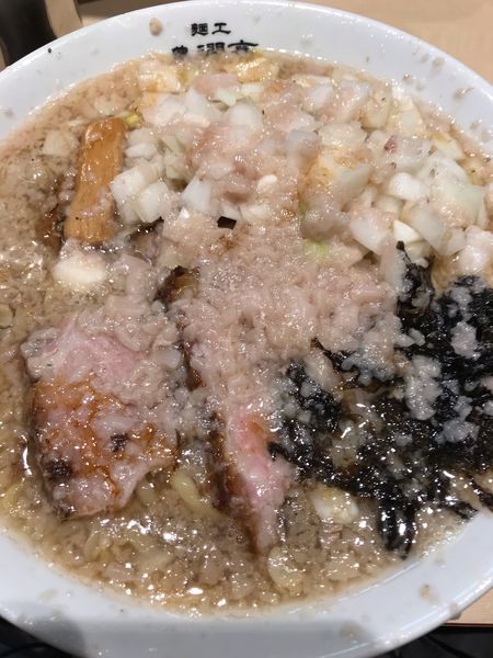 「中華そば（大脂）＋ 玉ねぎ増し＋のり茶飯（750＋100＋170」@麺工 豊潤亭の写真