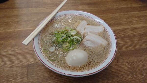 「味玉醤油背脂太麺」@喜多方食堂 浅草本店の写真