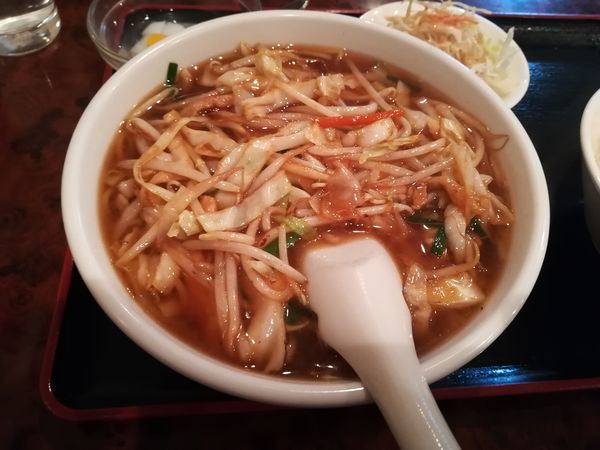 「11/3 Ａセット800円(サンマーメン、ライス、サラダ、杏仁豆」@一二三凱旋楼の写真