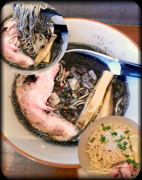 「烏賊墨と煮干そば+ココロ玉(煮干)」@中華蕎麦 志の写真