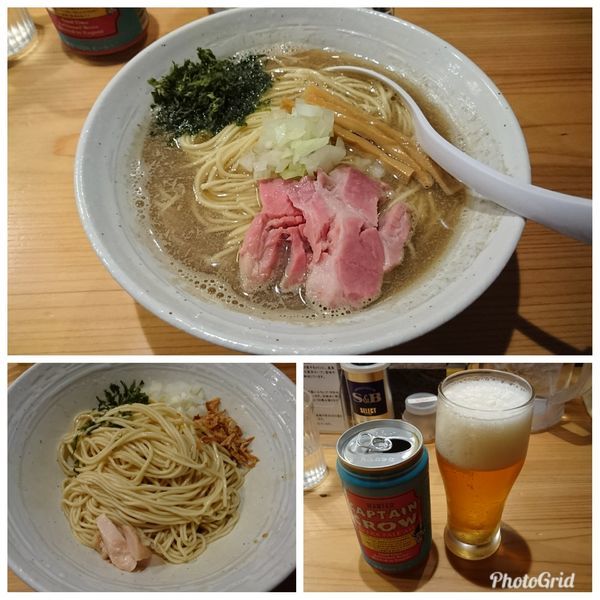 「煮干しらぁ麺中盛り(800+50)味付き替え玉(200)クラフト」@麺屋 さくら井の写真