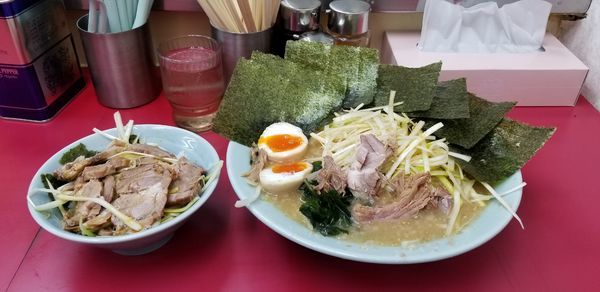 「ネギ味噌ラーメン、太麺、小ネギチャーシュー丼、味玉、ネギ、ノリ」@ラーメンショップ 牛久結束店の写真