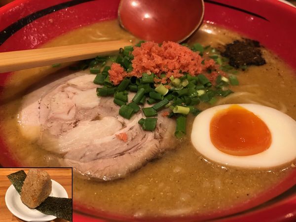 「えびみそ（そこそこ）（細麺）＋海老おにぎり」@えびそば一幻 新宿店の写真