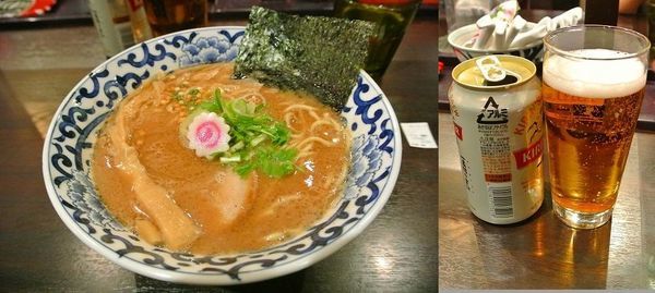 「魚介とんこつ味噌ラーメン840円　ビール280円」@東京駅 斑鳩の写真