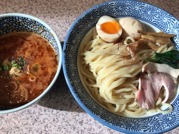 「限定：海老とトマトのつけそば850円中盛+味玉100円」@麺処 かつ善の写真