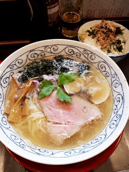 「(限定)貝出汁塩そば850円+お茶漬けセット100円」@まるふじ食堂の写真