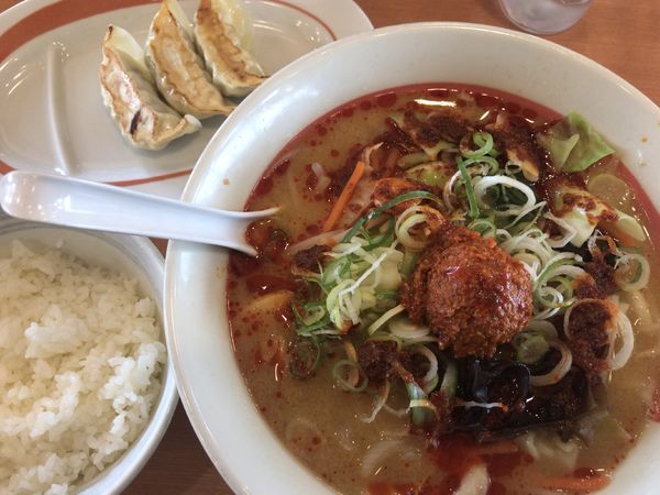 「野菜担々麺スパイシー637円+ライスセット248円」@幸楽苑 本宮店の写真