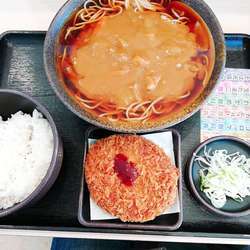 マル得セット（メンチカツカレーそば姫ごはんセット）