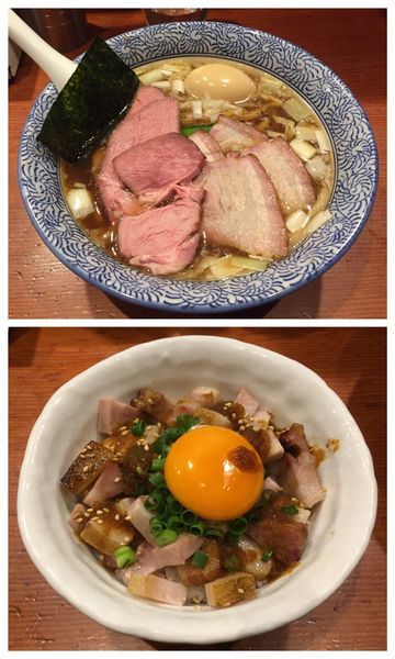 「チャーシュー手揉み中華蕎麦 醤油(太手揉み麺)＋スタミナ丼」@麺処 ほん田の写真